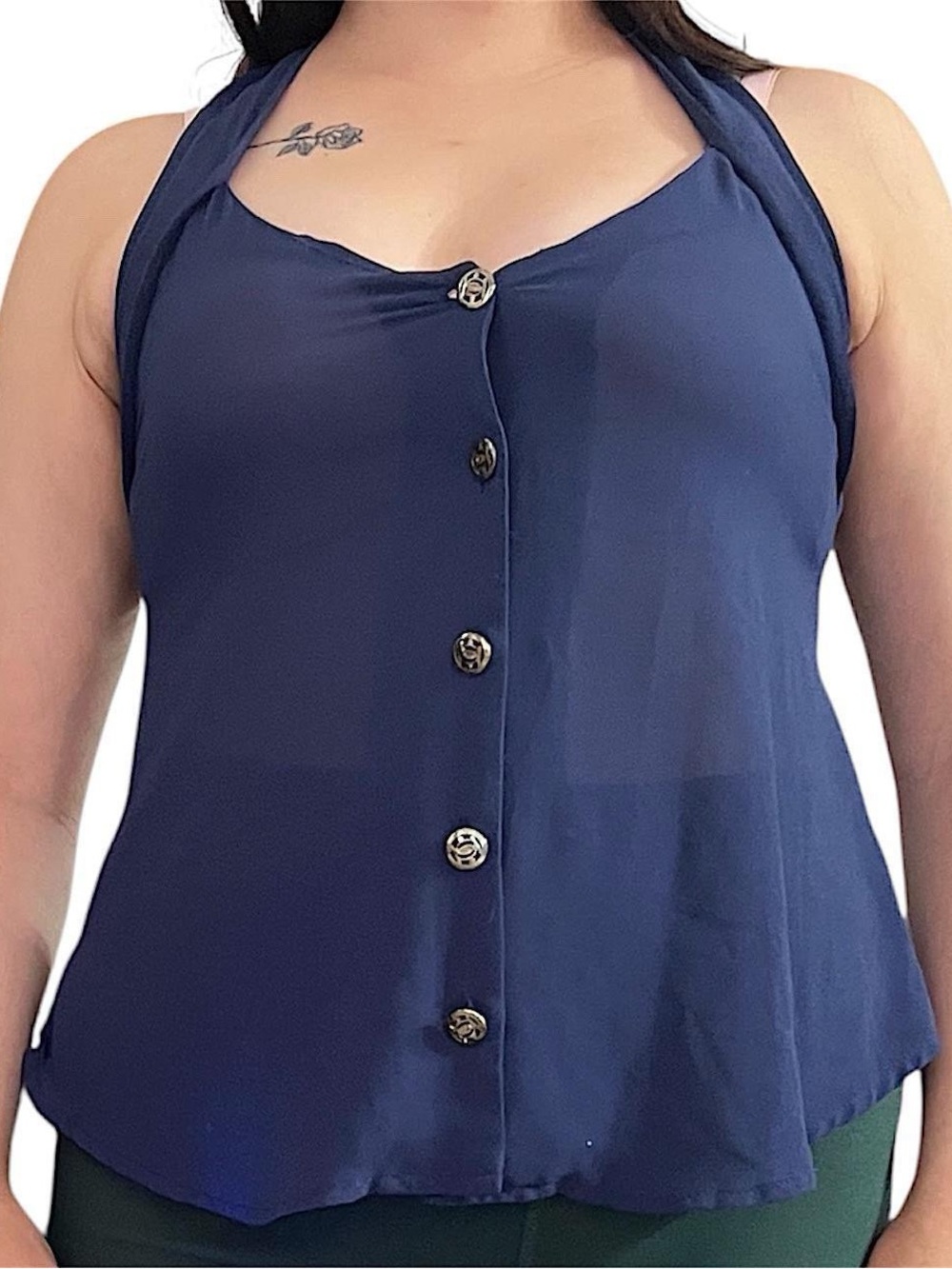 Whimsigoth Navy blue halter top with button-up front. By poetry